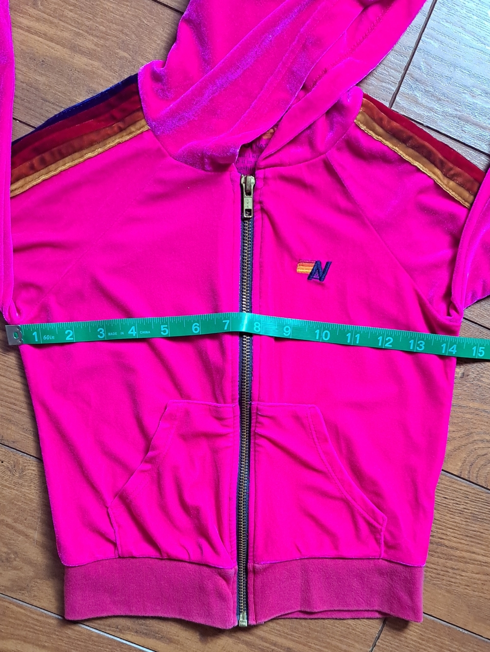 Aviator Nation Kids Neon Pink Velvet 5 Stripe Zip Hoodie Size 6 - Picture 9 of 10